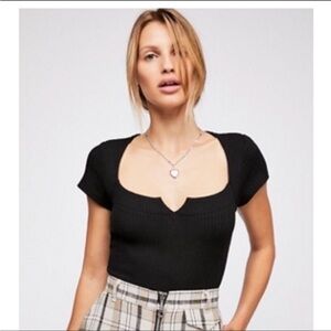 Free People Notch Your Girl Square Neck Ribbed Short Sleeve Top